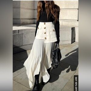 Asymmetrical Pleated Buttoned Midi Skirt